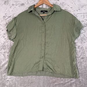 LULUS Blythe Olive Green Short Sleeve Button Up Blouse Top Size Small S Utility